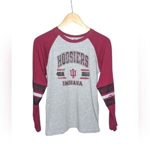 Indiana Hoosiers NCAA T-shirt Large Gray Red Raglan Striped Long Sleeve Graphic